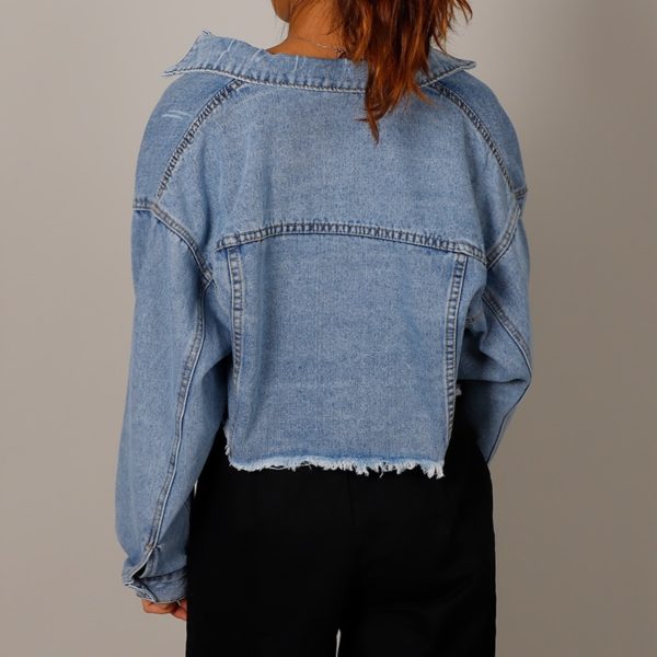 Autumn Women's Denim Cropped Jacket Female Pockets Hole Short Jean Jackets Ladies New Fashion Button Casual Solid Coats - Image 2