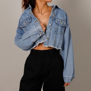 Autumn Women's Denim Cropped Jacket Female Pockets Hole Short Jean Jackets Ladies New Fashion Button Casual Solid Coats