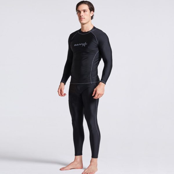 BANFEI quick dry 2 pieces Rash guards Men Swimsuit Long Sleeve Swimming Suit set Beach Water 2