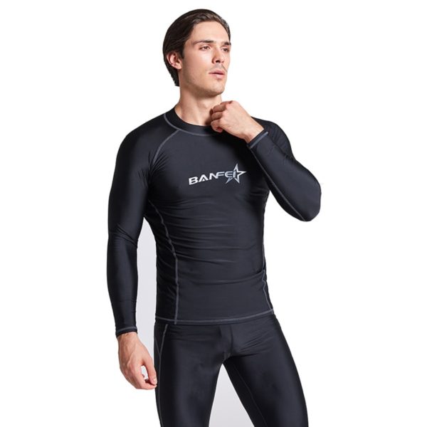 BANFEI quick dry 2 pieces Rash guards Men Swimsuit Long Sleeve Swimming Suit set Beach Water 3