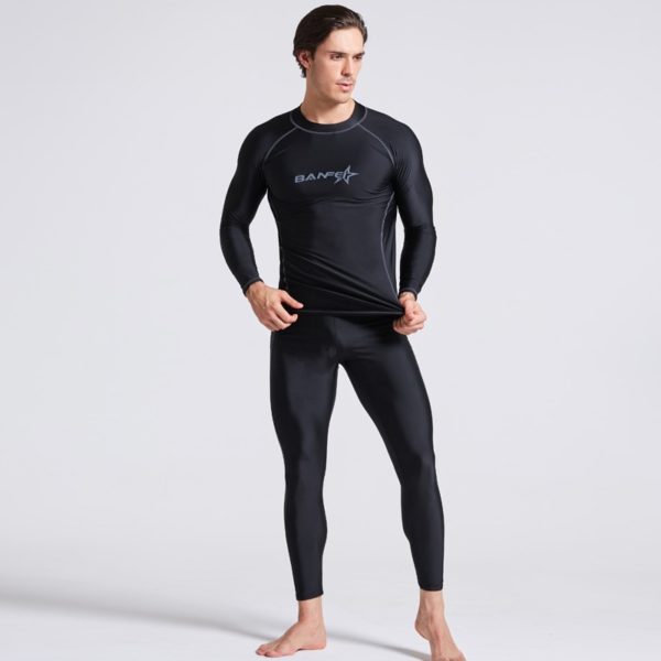 BANFEI quick dry 2 pieces Rash guards Men Swimsuit Long Sleeve Swimming Suit set Beach Water