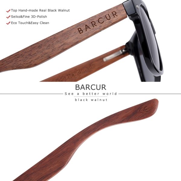 BARCUR Black Walnut Sunglasses Wood Polarized Sunglasses Men Glasses Men UV400 Protection Eyewear Wooden Original Box 2