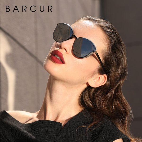 BARCUR Luxury Polarized Sunglasses Women Round Sun Glassess Ladies Lunette De Soleil Femme 2