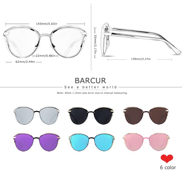 BARCUR Luxury Polarized Sunglasses Women Round Sun Glassess Ladies Lunette De Soleil Femme 3