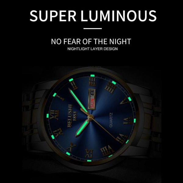 Mens Stylish Watch Stainless Steel Business Date Clock Waterproof Luminous Wrist Watch - Image 4