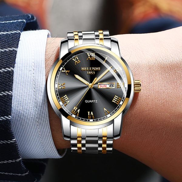 Mens Stylish Watch Stainless Steel Business Date Clock Waterproof Luminous Wrist Watch - Image 2