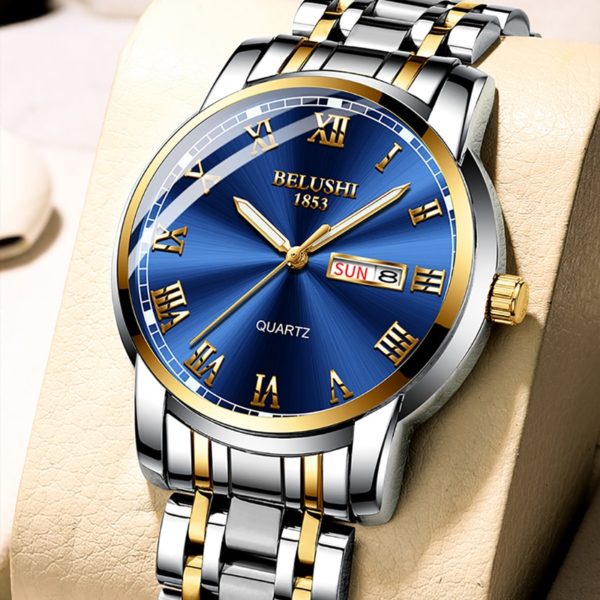 Mens Stylish Watch Stainless Steel Business Date Clock Waterproof Luminous Wrist Watch - Image 3