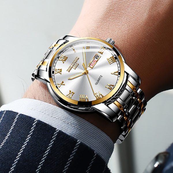 Mens Stylish Watch Stainless Steel Business Date Clock Waterproof Luminous Wrist Watch - Image 5
