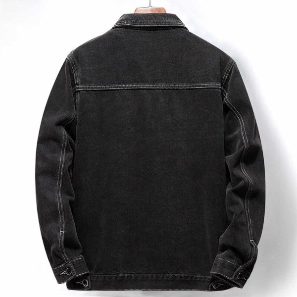 BLACK Distressed Men Selvedge Denim Motorcycle Jacket American Casual Wear - Image 2