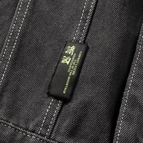 BLACK Distressed Men Selvedge Denim Motorcycle Jacket American Casual Wear - Image 4