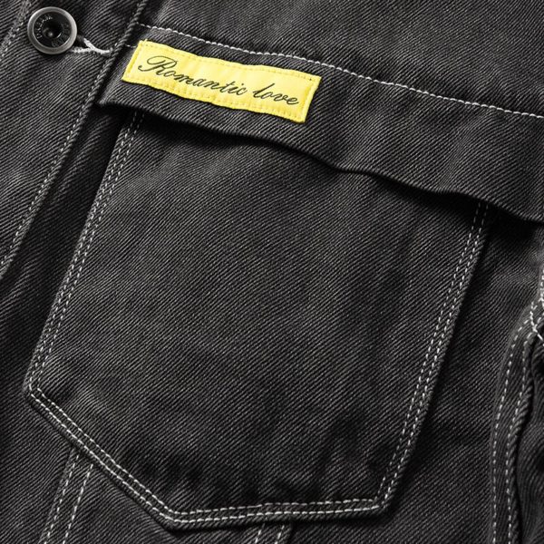 BLACK Distressed Men Selvedge Denim Motorcycle Jacket American Casual Wear - Image 5