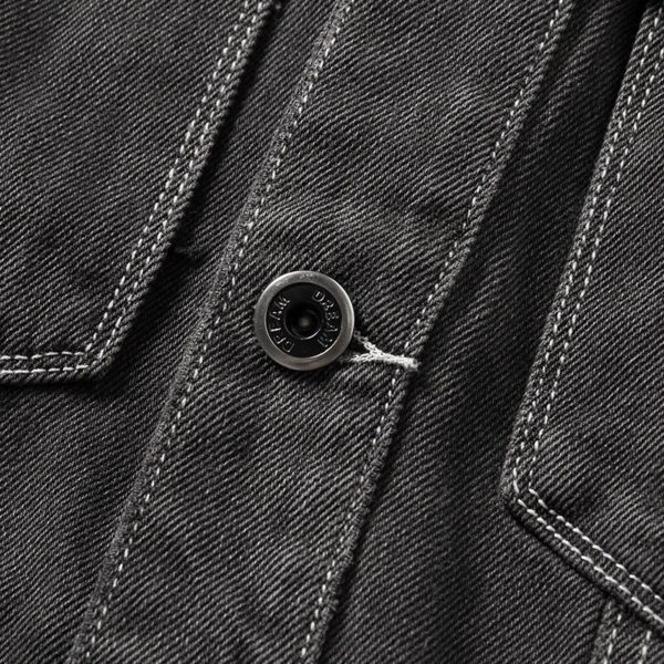 BLACK Distressed Men Selvedge Denim Motorcycle Jacket American Casual Wear - Image 6