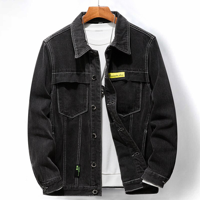 BLACK Distressed Men Selvedge Denim Motorcycle Jacket American Casual ...