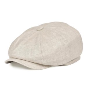 Summer Linen Newsboy Cap Men Women Herringbone Bakerboy Caps Lightweight Breathable Flat Hat Apple Beret Hats 007