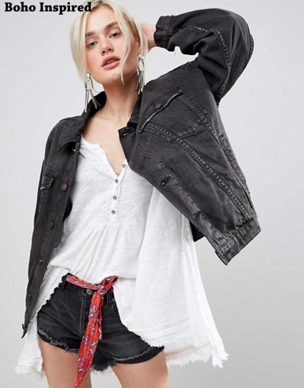 Oversized Multi Floral Embroidered Denim Jacket long Sleeve Casual Chic Jacket Coat Women Winter Coat - Image 3