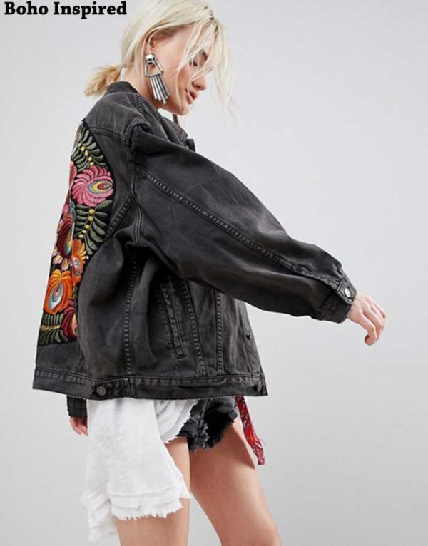 Oversized Multi Floral Embroidered Denim Jacket long Sleeve Casual Chic Jacket Coat Women Winter Coat - Image 4