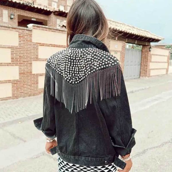 Oversized Multi Floral Embroidered Denim Jacket long Sleeve Casual Chic Jacket Coat Women Winter Coat - Image 5