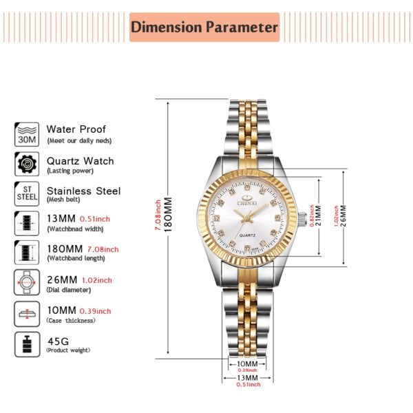 CHENXI Women Golden Silver Classic Quartz Watch Female Elegant Clock Luxury Gift Watches Ladies Waterproof Wristwatch 2