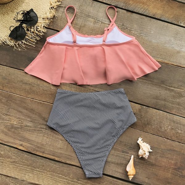 CUPSHE Pink and Stripe High Waisted Bikini Sets Sexy Tank Top Swimsuit Two Pieces Swimwear Women  Beach Bathing Suits - Image 3