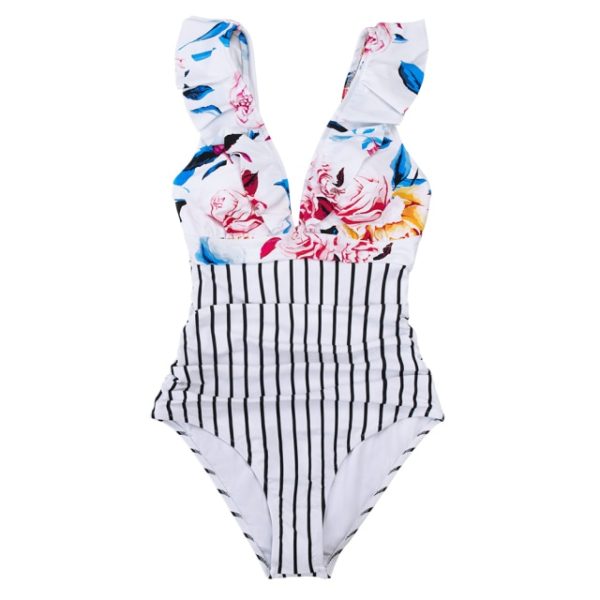 Solid Black Ruffled One-piece Swimsuit Women Sexy Lace Up Monokini Swimwear Girl Beach Bathing Suits - Image 2