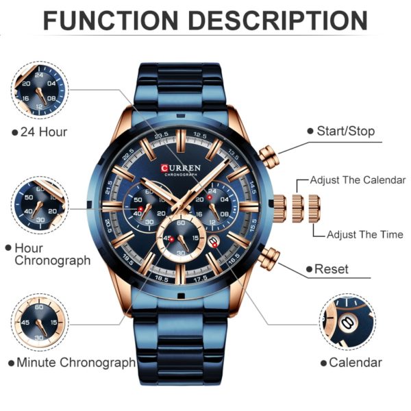 CURREN Men Watch Top Brand Luxury Sports Quartz Mens Watches Full Steel Waterproof Chronograph Wristwatch Men 2