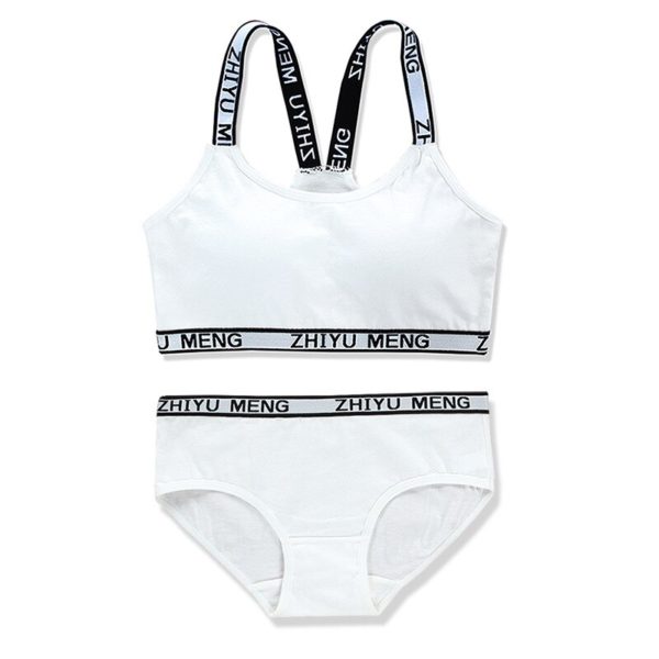 Cotton Girls Bra And Panty Sets Teenage Girls Cotton Padded Training Bra Panties Kids Sports Bra Panties Underwear - Image 3