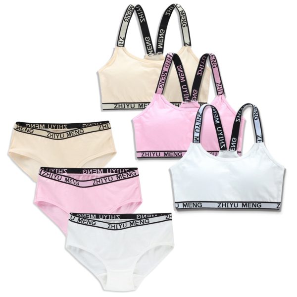 Cotton Girls Bra And Panty Sets Teenage Girls Cotton Padded Training Bra Panties Kids Sports Bra