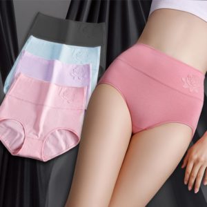 Cotton women's panties elastic soft large size 4XL Embossed ROSE Ladies underwear Breathable sexy High waist briefs