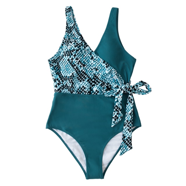 Orange And White Colorblock One-piece Swimsuit Women Patchwork Belt Bow Monokini V-neck Beach Bathing Suit Swimwear 2 Orange And White Colorblock One-piece Swimsuit Women Patchwork Belt Bow Monokini V-neck Beach Bathing Suit Swimwear - Image 2