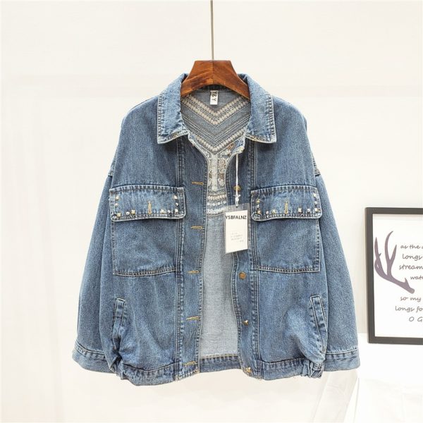 Denim Jacket Korean Floral Embroidery Suede Fringe Loose Chaquetas Mujer Coat Long Sleeve Outerwear Jacket Women Veste Femme - Image 2