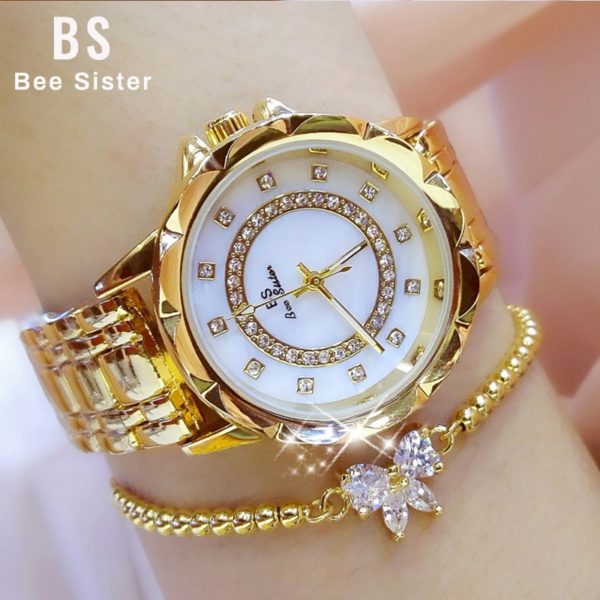 Diamond Women Luxury Brand Watch 2021 Rhinestone Elegant Ladies Watches Gold Clock Wrist Watches For Women 3