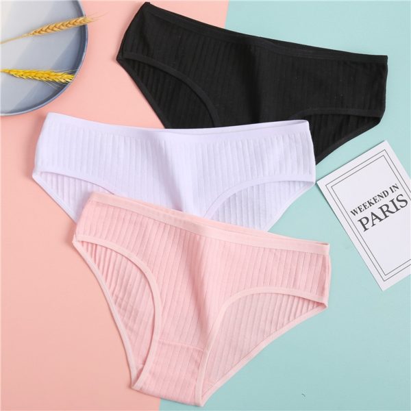 FINETOO Women s Cotton Panties 3Pcs Soft Striped Women Underpants Solid Girls Briefs Sexy Female Lingerie 2