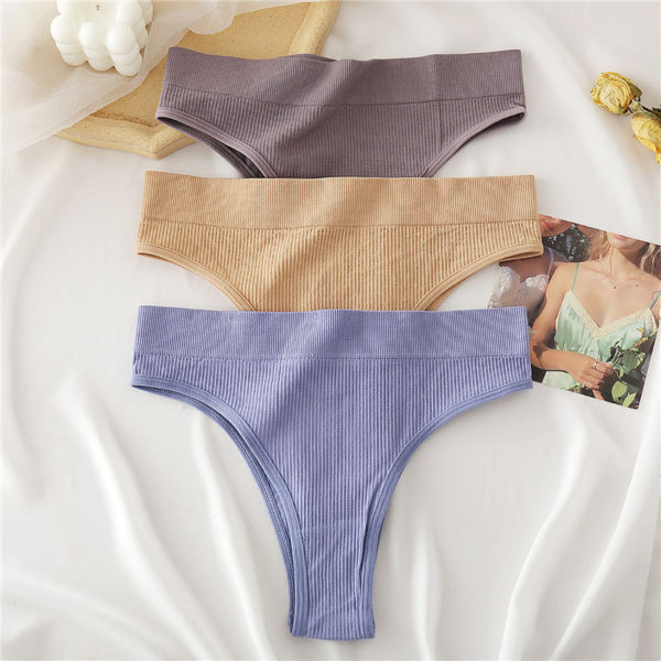 Women's Thong Seamless High Waisted Women's Panties Comfortable Women's Cotton Briefs Sexy Underpants For Women 3PCS/Set - Image 4