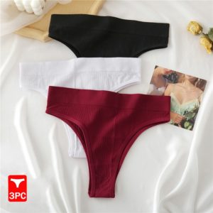 Women's Thong Seamless High Waisted Women's Panties Comfortable Women's Cotton Briefs Sexy Underpants For Women 3PCS/Set
