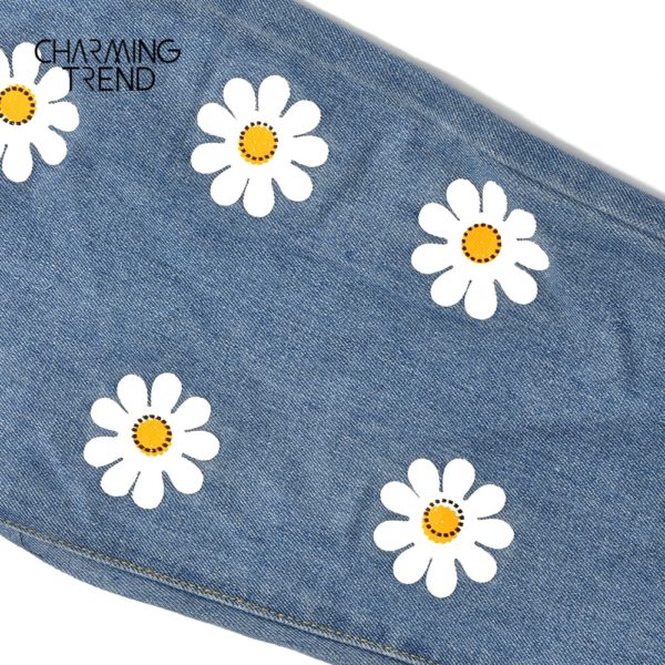 Chic Woman jeans high waisted Straight cute female denim long pants trousers vintage daisies printed women jeans - Image 5