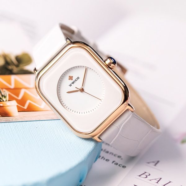 Fashion Women Watches 2021 WWOOR White Leather Minimalist Rectangle Ladies Quartz Dress Wristwatch Relogio Feminino Montre 2