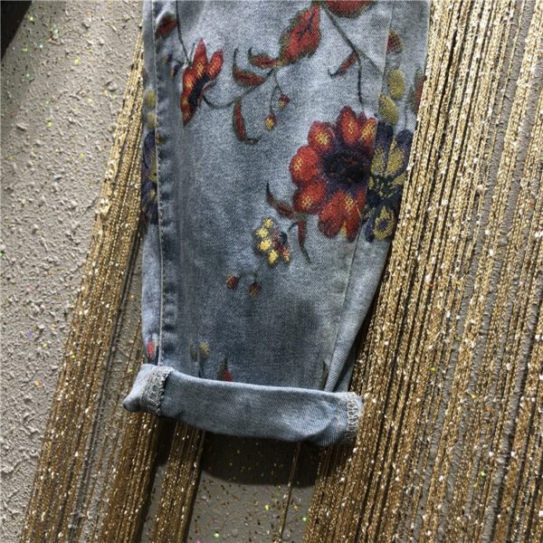 Flower Jeans Woman Spring New High-Waist Loose Harem Pants Personality Printed Denim Trousers Female Jeans Pants Femme - Image 5