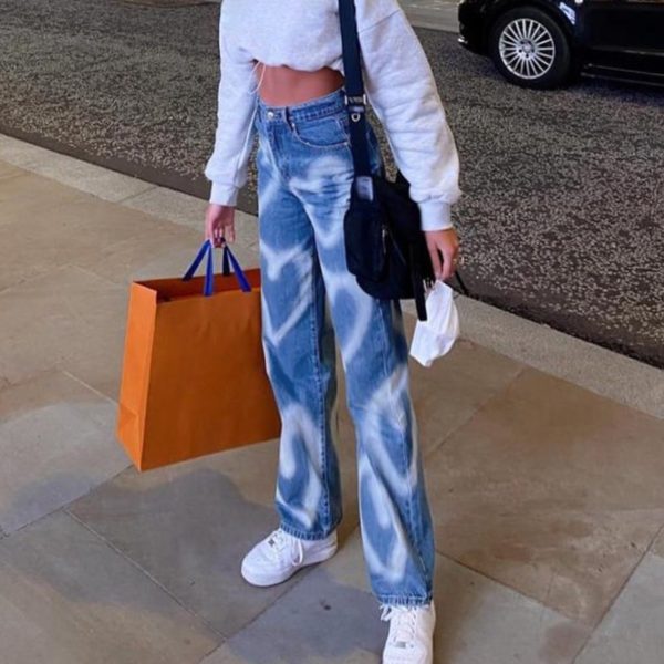 Heart Printed Brown Baggy Jeans For Girls Harajuku High Waist Trousers Aesthetic Straight Denim Pants Women Streetwear - Image 2