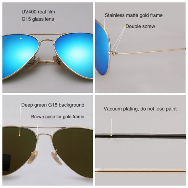 High Quality G15 Glass Lens Women Men Sunglasses UV400 Aviation Brand Classic Mirror Male Oculos Vintage 3