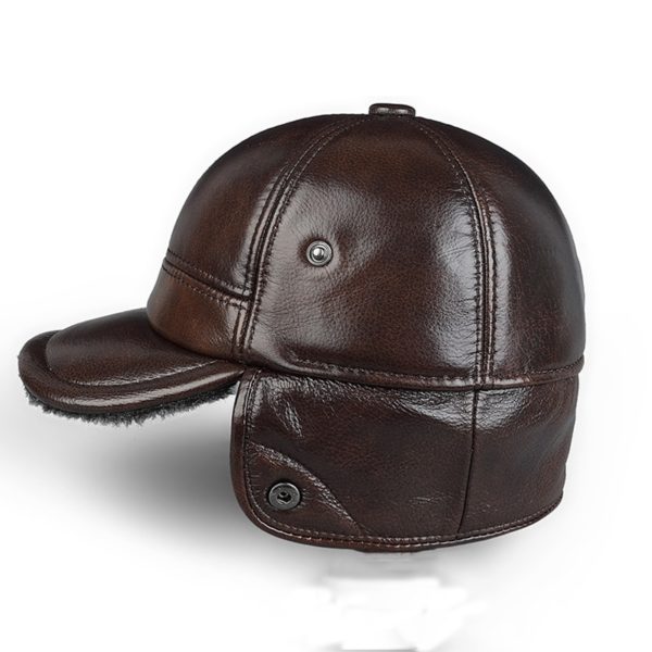 High Quality Genuine Leather Hats Winter First Layer Cowhide Warm Earmuffs Bomber Caps Plus Velvet Thicken 1