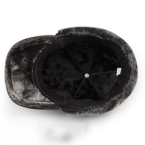High Quality Genuine Leather Hats Winter First Layer Cowhide Warm Earmuffs Bomber Caps Plus Velvet Thicken 2