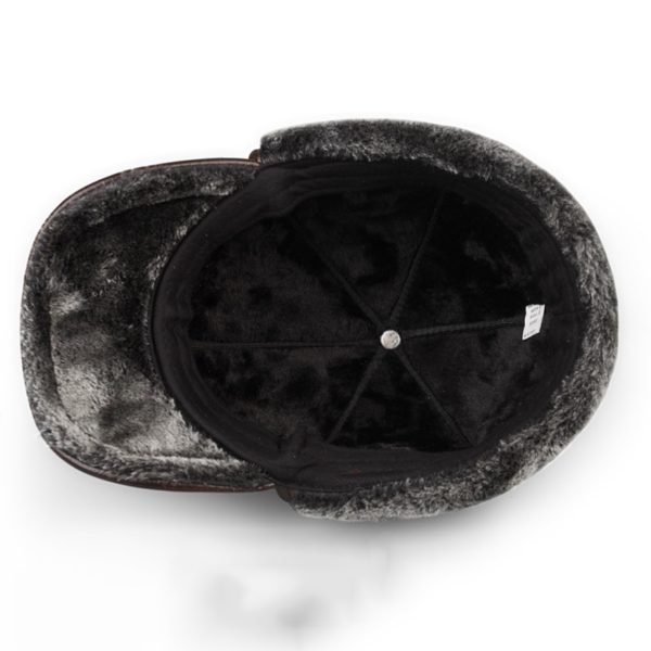 Quality Genuine Leather Hats Winter First Layer Cowhide Warm Earmuffs Bomber Caps Plus Velvet Thicken Man Bone Caps Dad Hat - Image 3