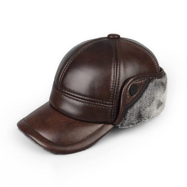 High Quality Genuine Leather Hats Winter First Layer Cowhide Warm Earmuffs Bomber Caps Plus Velvet Thicken
