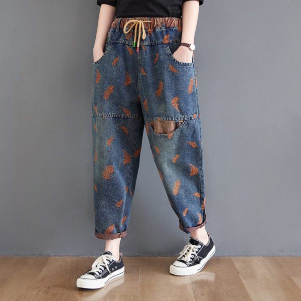 High Waist Boyfriend Jeans For Women New 2021 Spring Fashion Streetwear Vintage Print Loose Female Denim 1