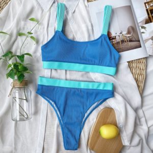High Waist Bikinis Swimsuits Push Up Swimwear Women Splicing Biquini Beachwear Sports Ribbed Bathing Suits New