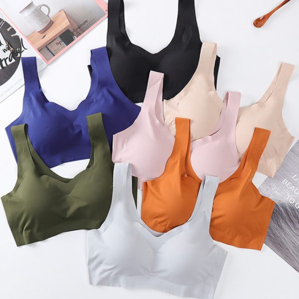 Ice Silk Bra Seamless Vest Bras Women Push Up Underwear Lingerie Sleep Top Padded Bralette Soutien