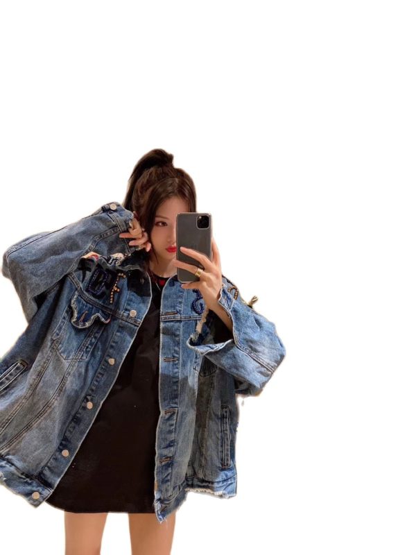 Ladies Denim Jacket New Hot Diamond Heavy Industry Bear Coat Fashion Coat - Image 2