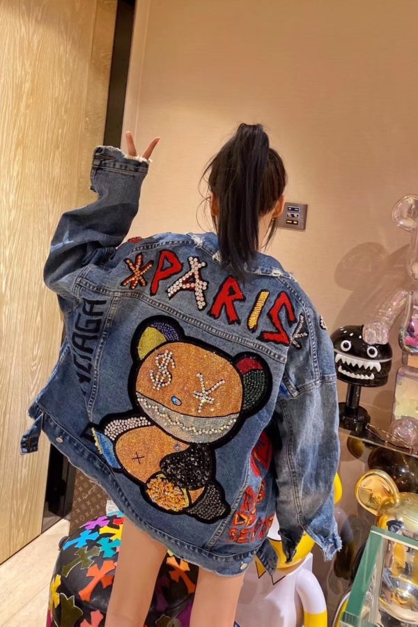 Ladies Denim Jacket New Hot Diamond Heavy Industry Bear Coat Fashion Coat