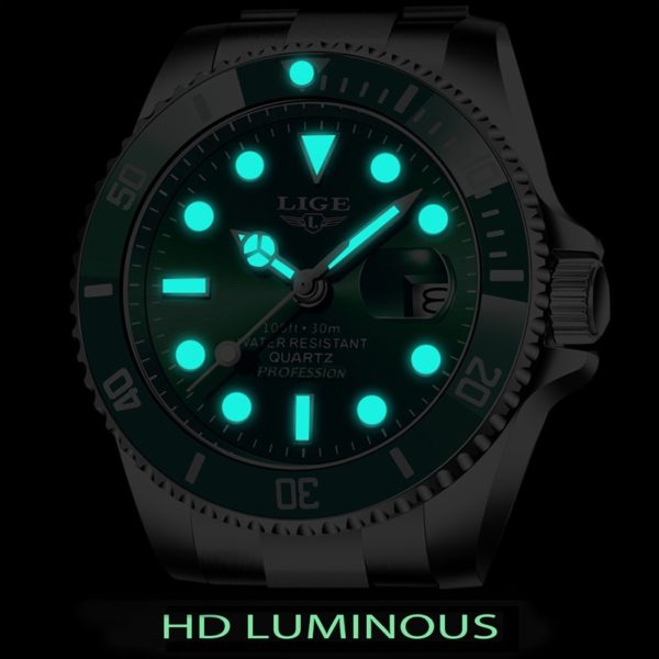 LIGE Top Brand Luxury Fashion Diver Watch Men 30ATM Waterproof Date Clock Sport Watches Mens Quartz 2