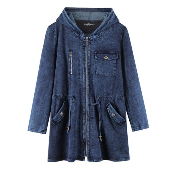 Women's Denim Jacket Plus Size Casual Long Style for Woman Premium Stretch Cotton Knitted Denim Chaquetas